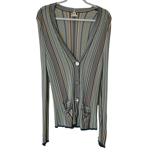 Hermes Striped Cardigan Size Small Multicolor Ribbed Knit Button Down Pockets - Picture 1 of 11